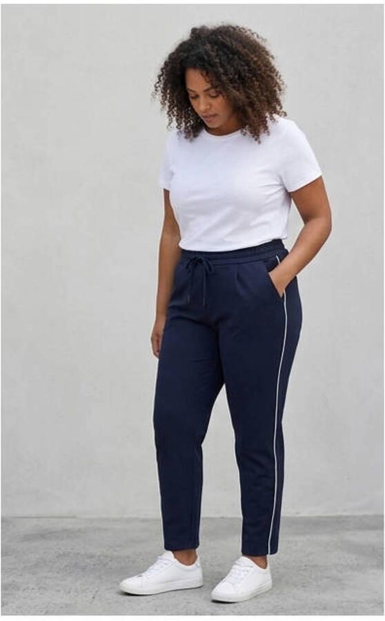 ONLY CARMAKOMA slim regular waist casual broek donkerblauw