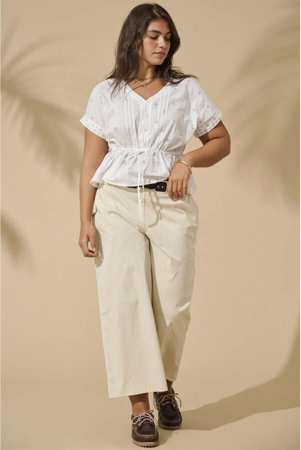 ONLY CARMAKOMA straight high waist casual broek ecru - Foto 2