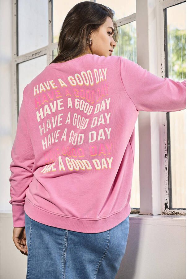 ONLY CARMAKOMA sweater met backprint roze - Foto 3