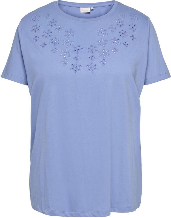 ONLY CARMAKOMA T-shirt broderie lichtblauw