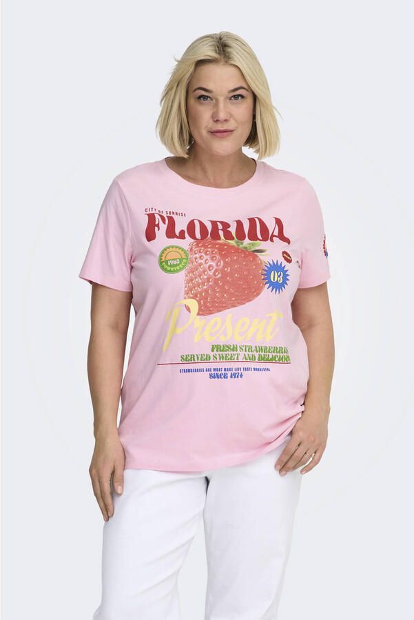 ONLY CARMAKOMA T-shirt met backprint roze