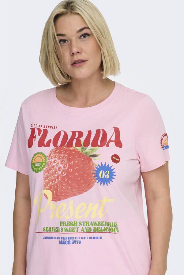 ONLY CARMAKOMA T-shirt met backprint roze - Foto 3