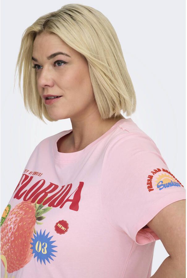 ONLY CARMAKOMA T-shirt met backprint roze - Foto 2