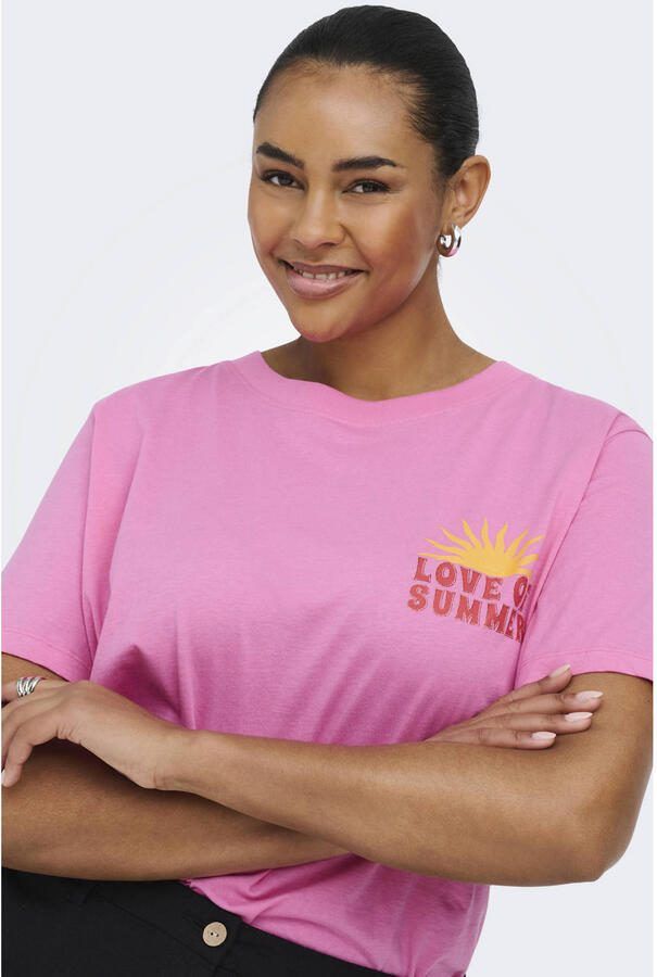 ONLY CARMAKOMA T-shirt met backprint roze