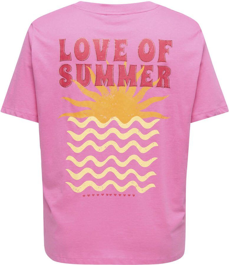ONLY CARMAKOMA T-shirt met backprint roze - Foto 2