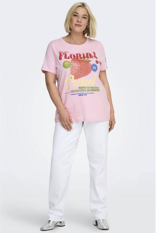ONLY CARMAKOMA T-shirt met backprint roze - Foto 2