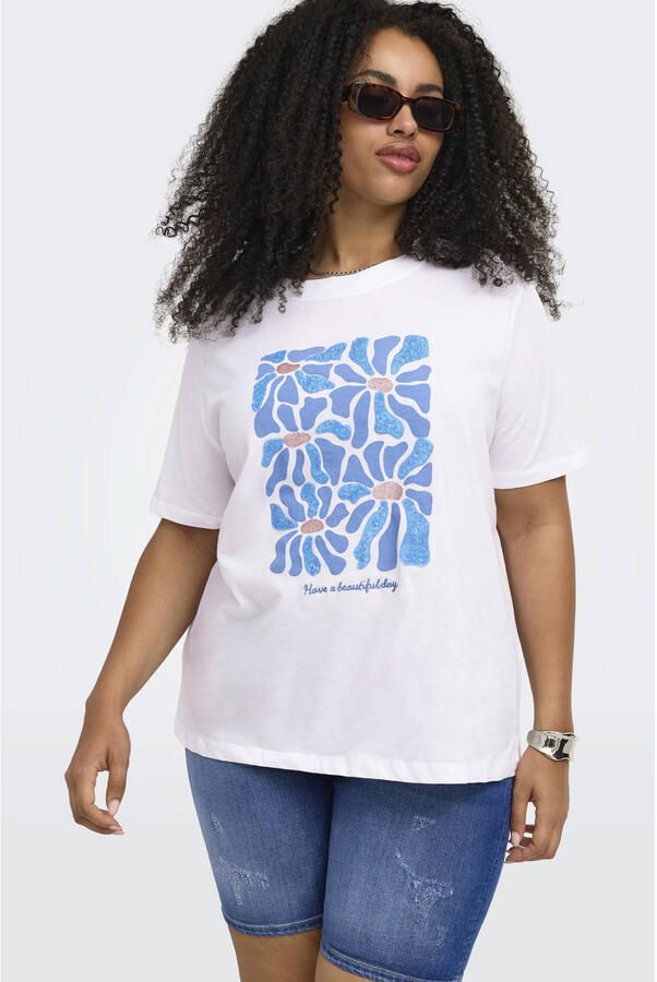 ONLY CARMAKOMA T-shirt met backprint wit - Foto 2