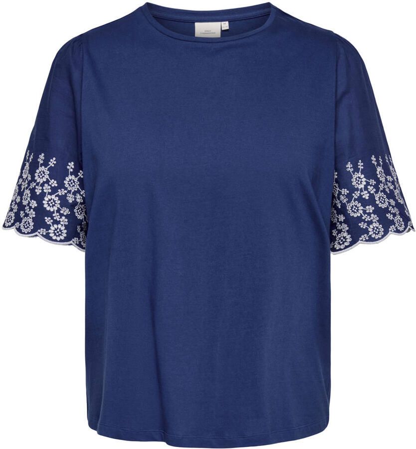 ONLY CARMAKOMA T-shirt met borduursels Plus Size blauw