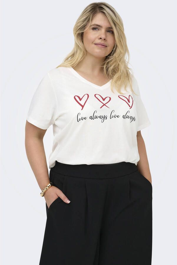 ONLY CARMAKOMA T-shirt met hartjes ecru