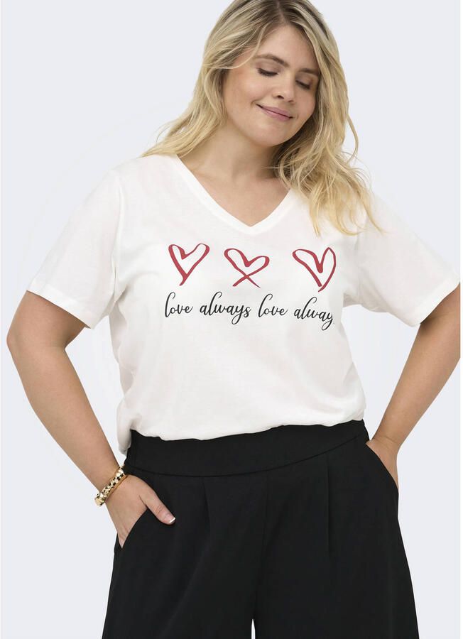 ONLY CARMAKOMA T-shirt met hartjes ecru - Foto 2