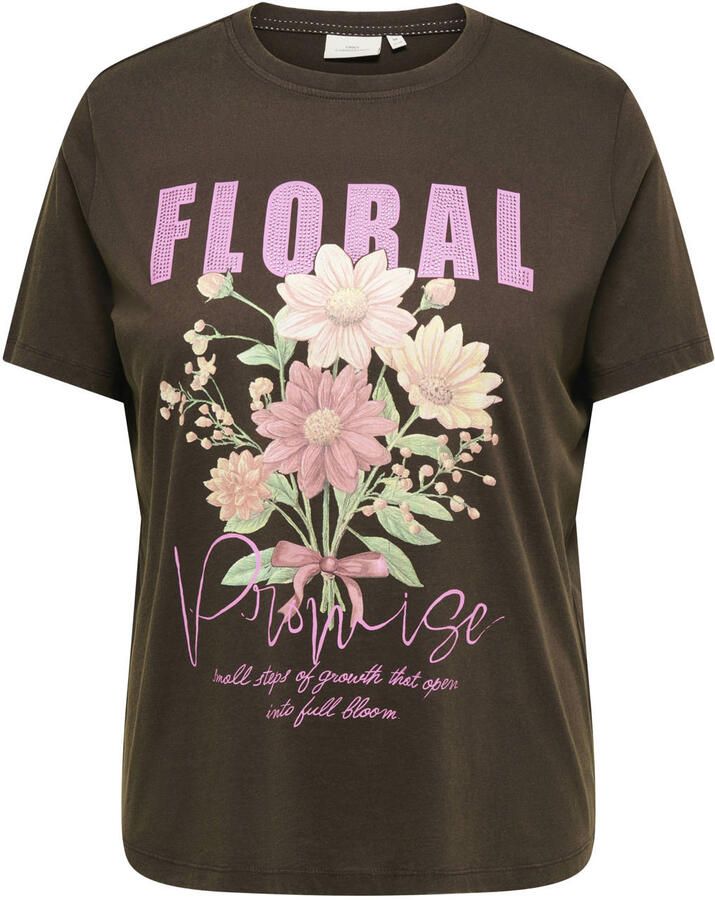 ONLY CARMAKOMA T-shirt met print Plus Size donkerbruin
