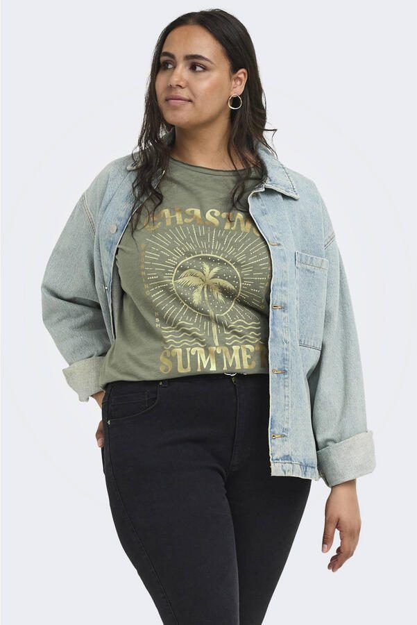 ONLY CARMAKOMA T-shirt met print Plus Size groen