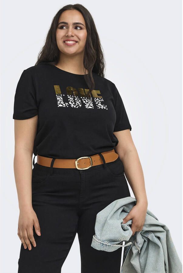 ONLY CARMAKOMA T-shirt met tekstprint Plus Size zwart