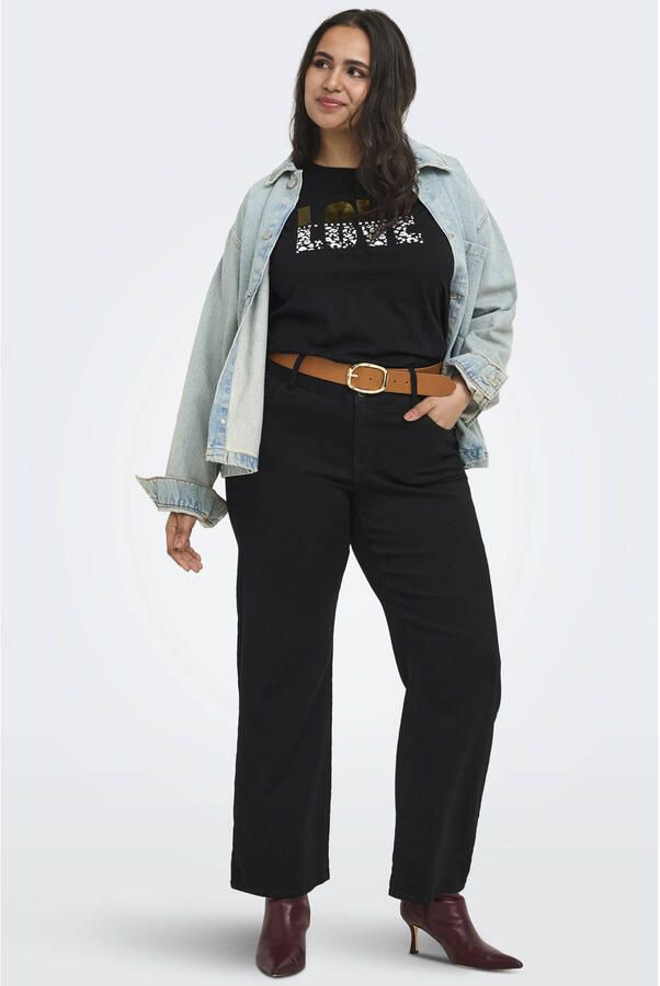 ONLY CARMAKOMA T-shirt met tekstprint Plus Size zwart - Foto 3
