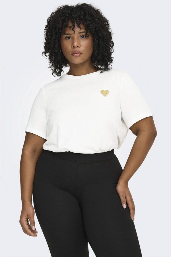 ONLY CARMAKOMA T-shirt Plus Size met glitters en print wit