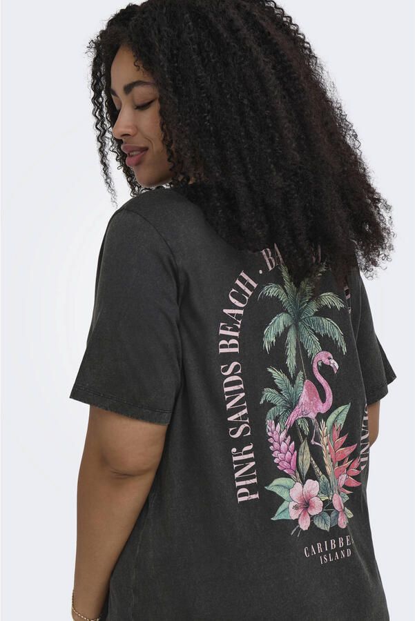 ONLY CARMAKOMA T-shirtjurk met backprint zwart - Foto 3