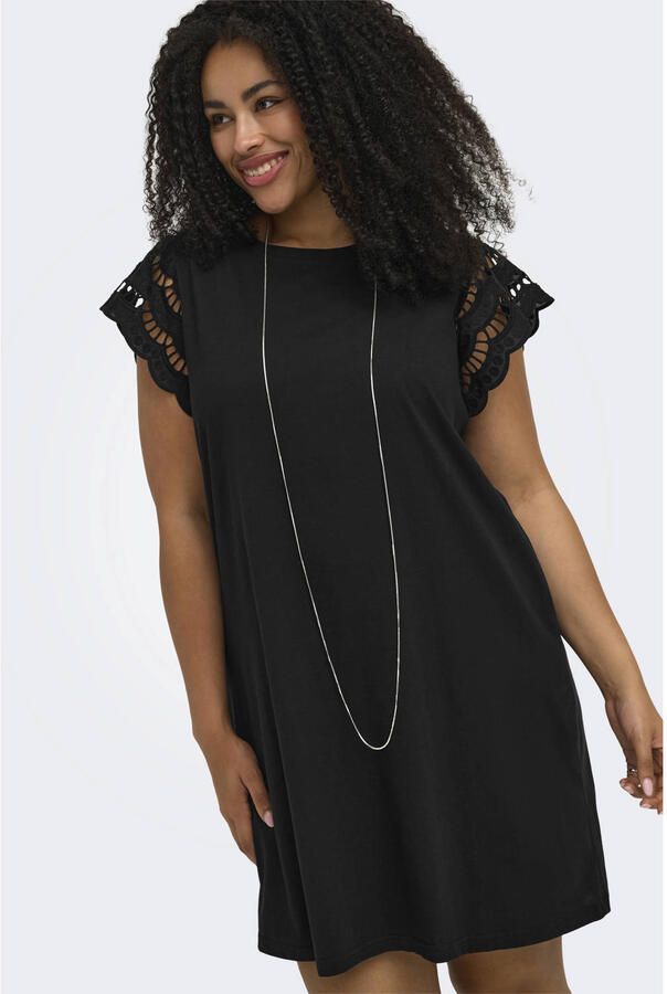 ONLY CARMAKOMA T-shirtjurk met broderie zwart
