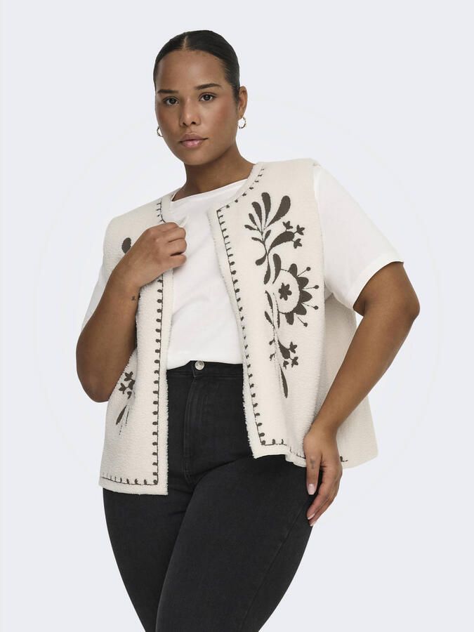 ONLY CARMAKOMA teddy gebloemde gilet ecru