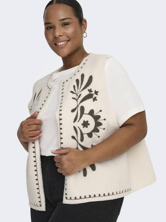 ONLY CARMAKOMA teddy gebloemde gilet ecru - Foto 2