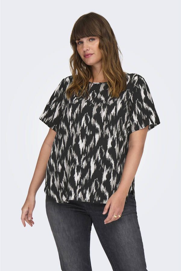 ONLY CARMAKOMA top CARVICA met all over print zwart groen wit