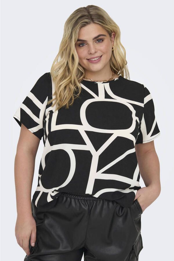 ONLY CARMAKOMA top CARVICA met all over print zwart wit - Foto 2