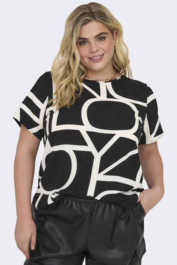 ONLY CARMAKOMA top CARVICA met all over print zwart wit - Foto 3