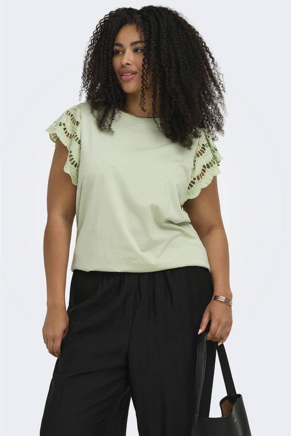 ONLY CARMAKOMA top lichtgroen broderie - Foto 3
