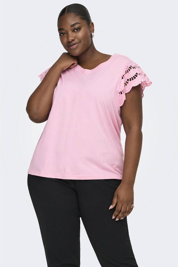 ONLY CARMAKOMA top roze broderie