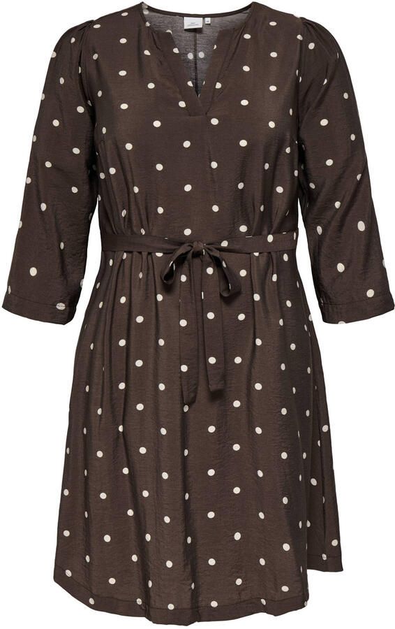 ONLY CARMAKOMA viscose korte jurk Plus Size met stippen donkerbruin