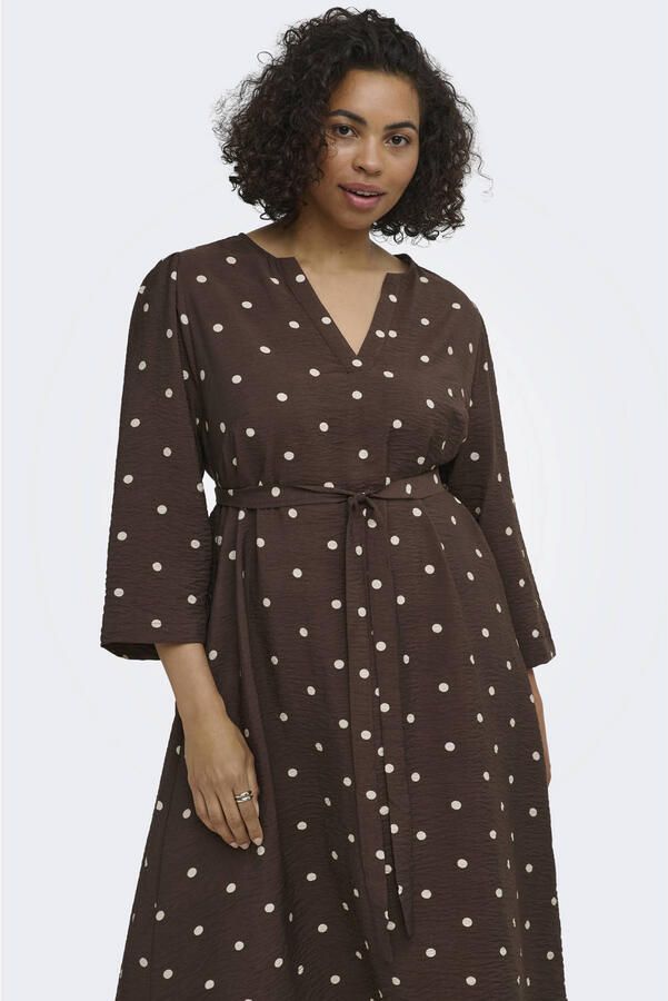 ONLY CARMAKOMA viscose korte jurk Plus Size met stippen donkerbruin
