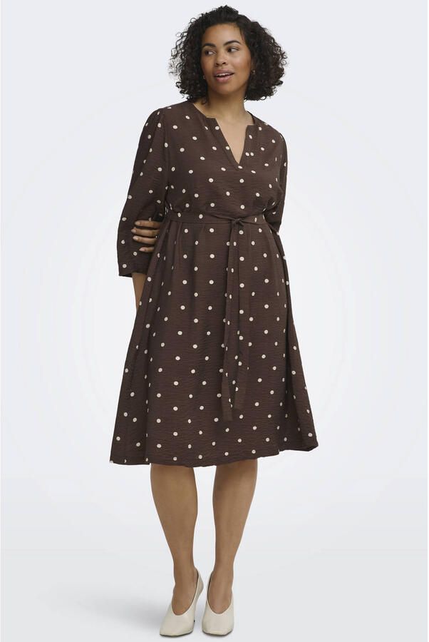 ONLY CARMAKOMA viscose korte jurk Plus Size met stippen donkerbruin - Foto 2
