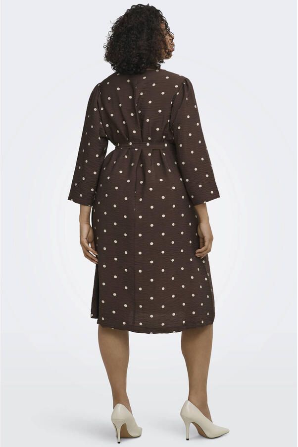 ONLY CARMAKOMA viscose korte jurk Plus Size met stippen donkerbruin - Foto 3
