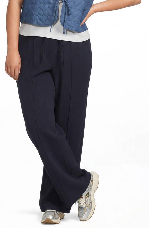 ONLY CARMAKOMA wide leg high waist casual broek donkerblauw