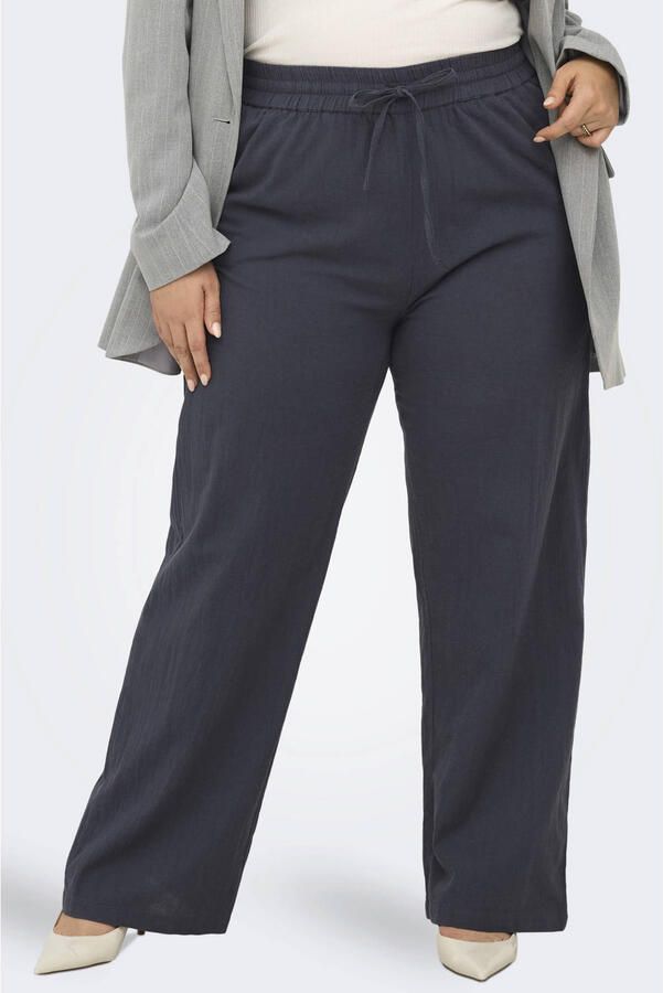 ONLY CARMAKOMA wide leg high waist casual broek met linnen