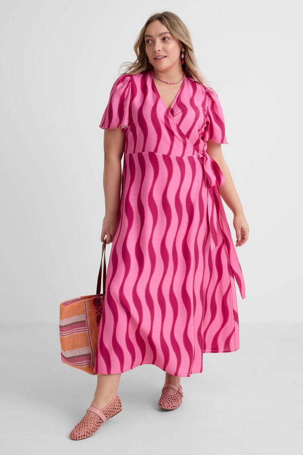 ONLY CARMAKOMA wikkel- overslagjurk roze