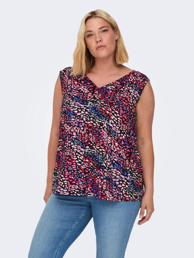 ONLY CARMAKOMA top CARDEFINA met all over print zwart rood roze blauw