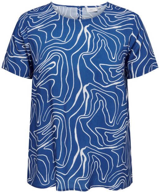 ONLY CARMAKOMA top CARDES met all over print blauw wit
