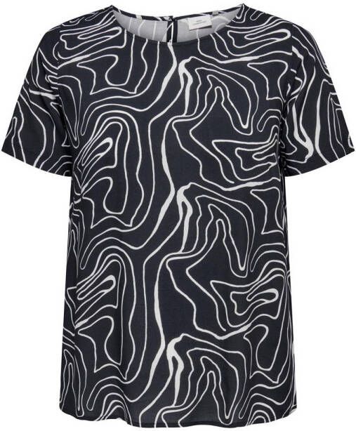 ONLY CARMAKOMA top CARDES met all over print zwart wit