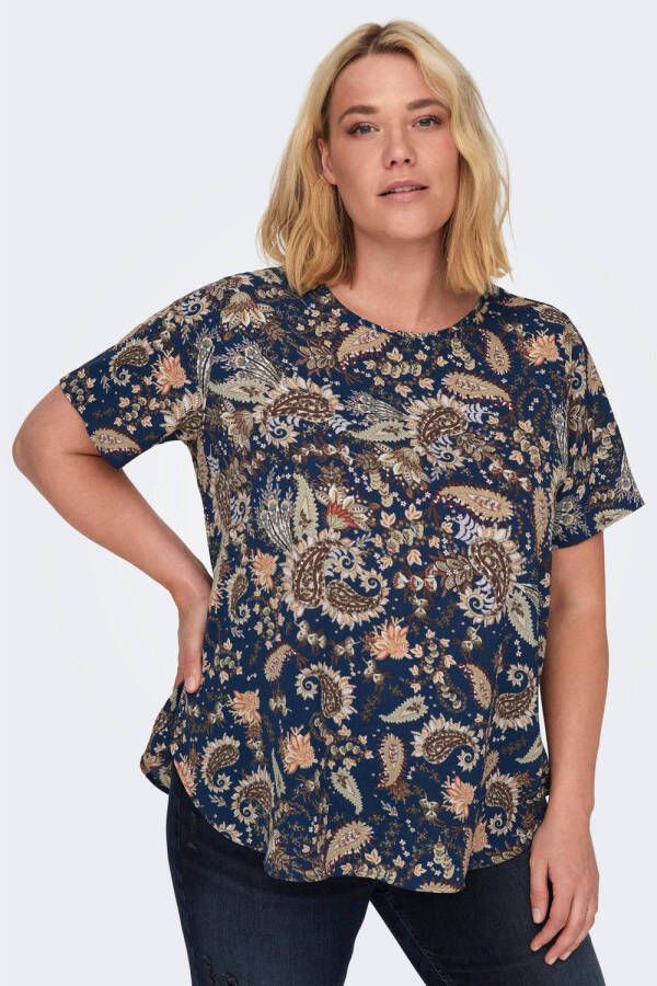 ONLY CARMAKOMA top CARLUXIVA met all over print donkerblauw geel bruin