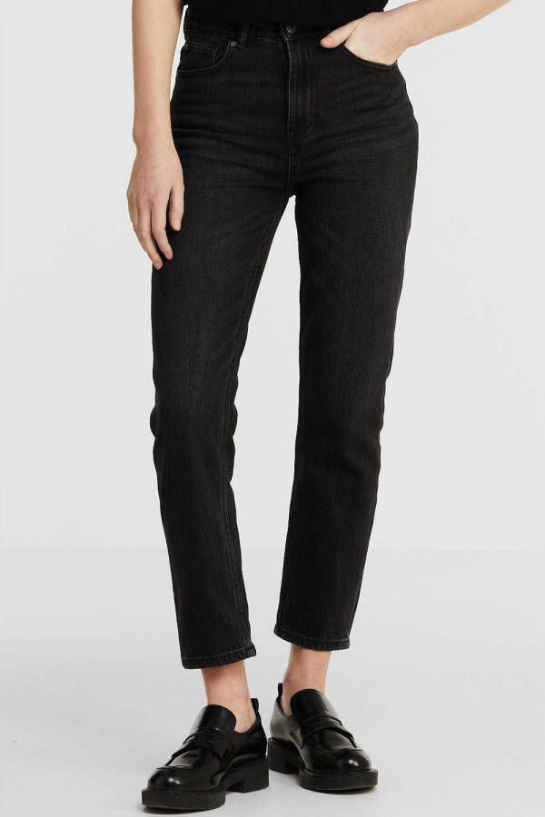 ONLY cropped high waist straight fit jeans ONLEMILY black denim regular