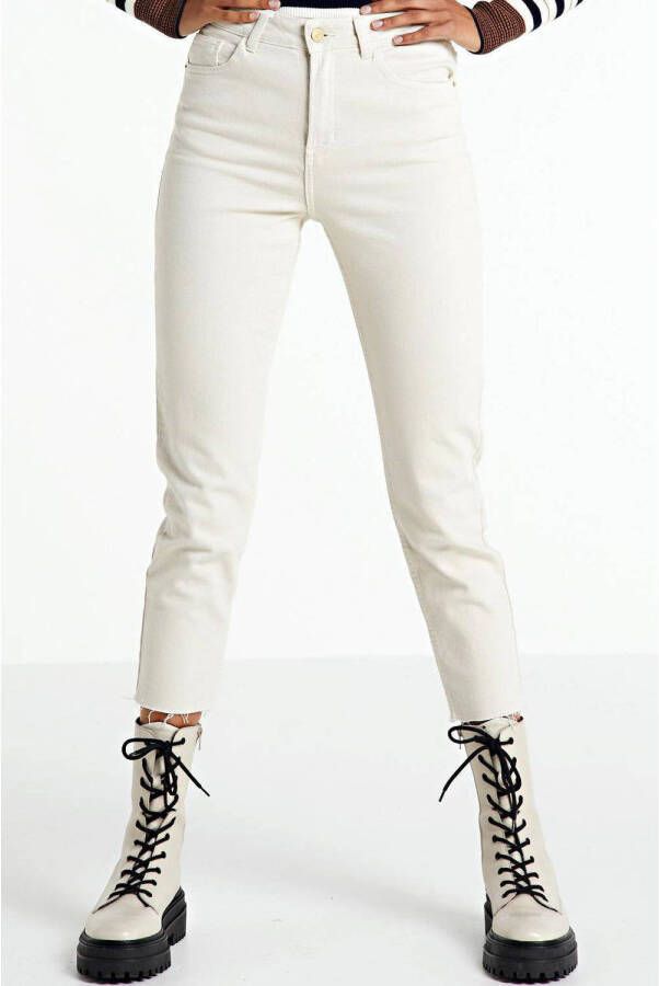 ONLY cropped high waist straight fit jeans ONLEMILY ecru