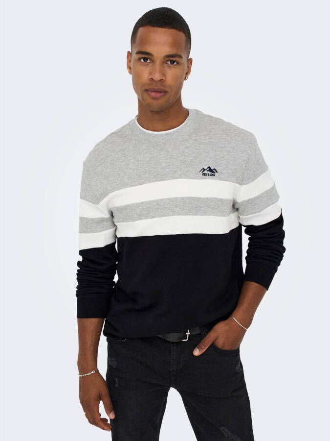 ONLY & SONS gestreepte sweater ONSTHOR donkerblauw grijs wit