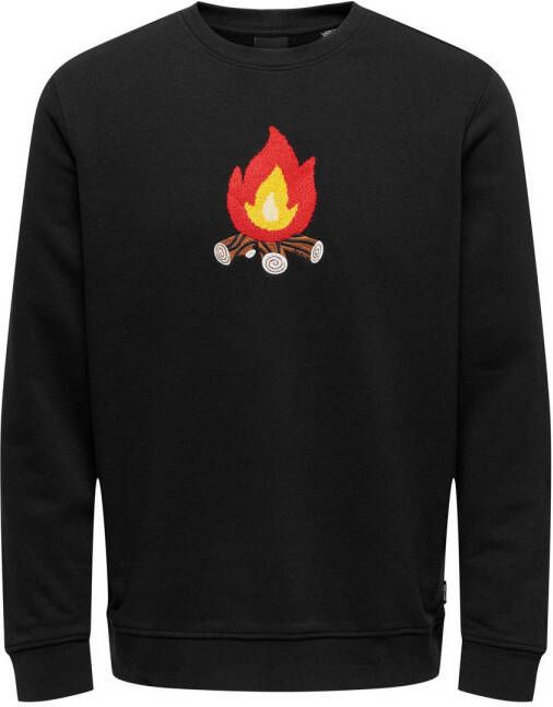 ONLY & SONS sweater ONSOLIVER met printopdruk zwart