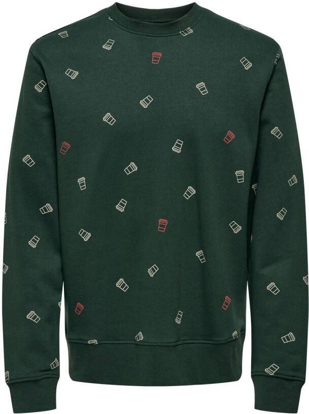 ONLY & SONS sweater ONSBERNARD met all over print groen