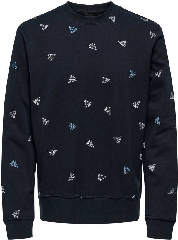 ONLY & SONS sweater ONSBERNARD met all over print donkerblauw