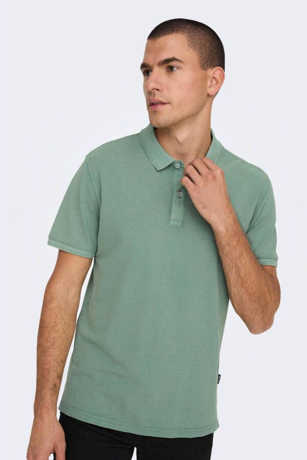 ONLY & SONS gemêleerde slim fit polo ONSTRAVIS chinois green
