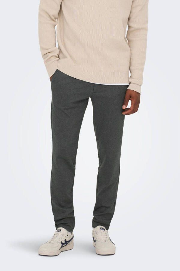 ONLY & SONS gemêleerde tapered fit broek ONSMARK donkergrijs zwart gemeleerd