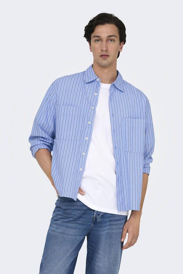 ONLY & SONS loose fit gestreept overhemd blauw
