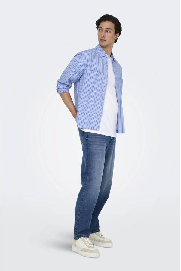 ONLY & SONS loose fit gestreept overhemd blauw - Foto 2
