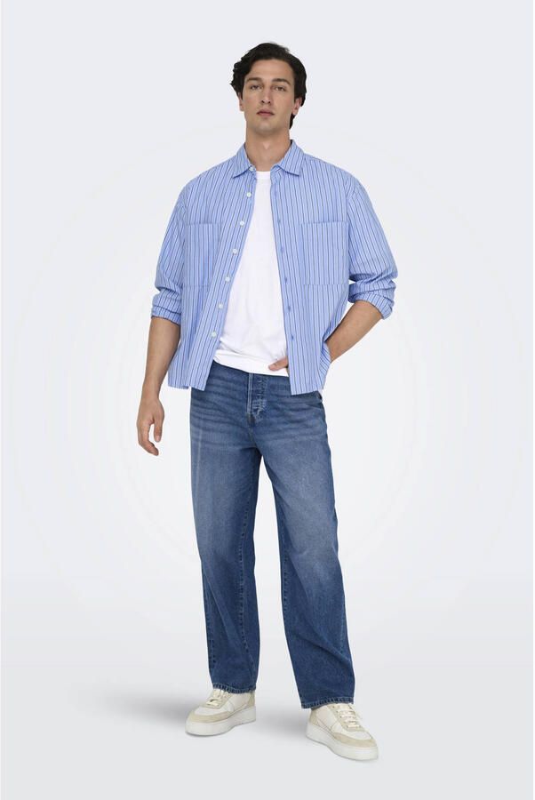 ONLY & SONS loose fit gestreept overhemd blauw - Foto 3
